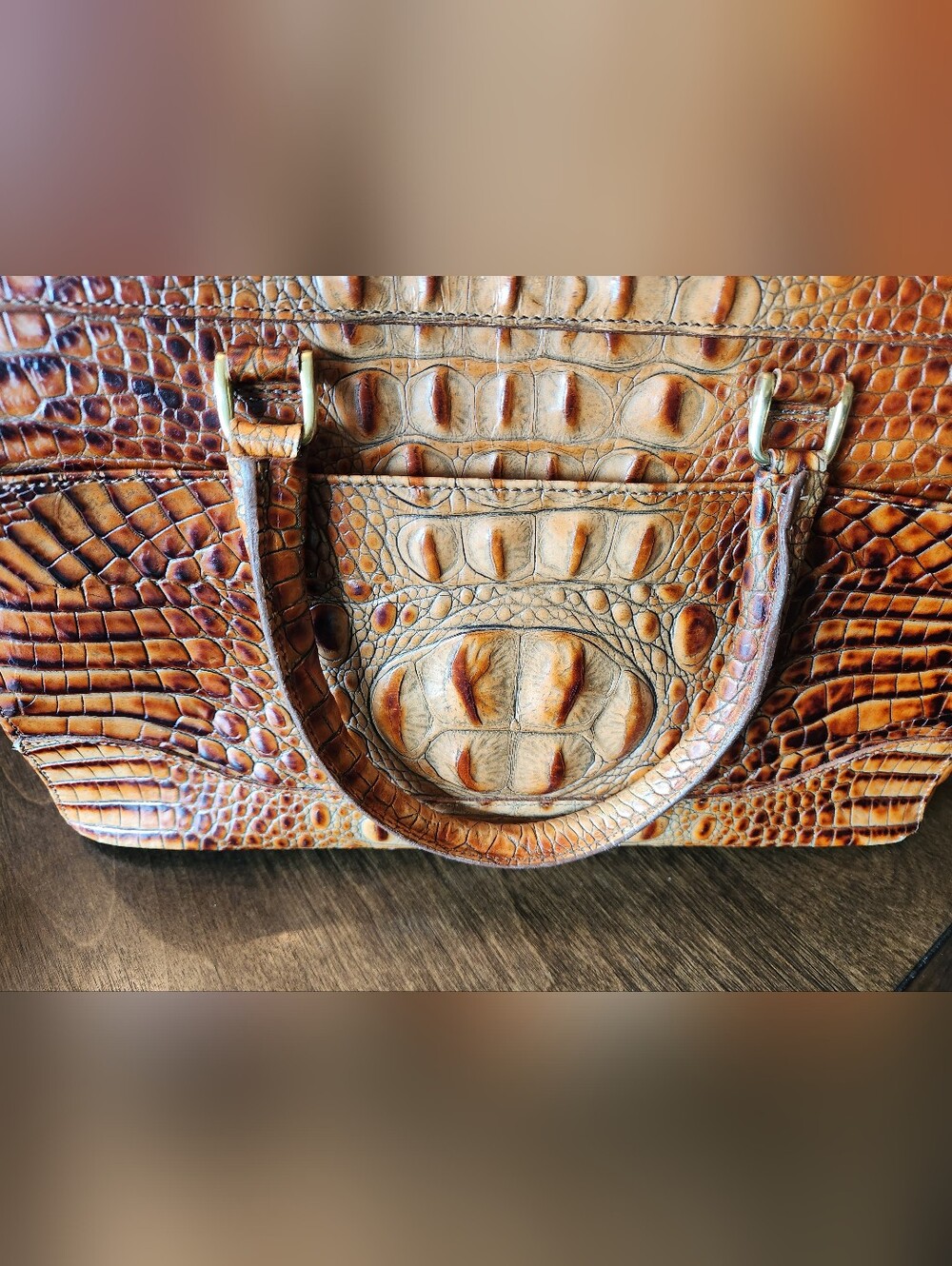 Brahmin Stacy satchel crafted from toasted Melbourne croc-embossed leather 12x8 - Picture 15 of 15